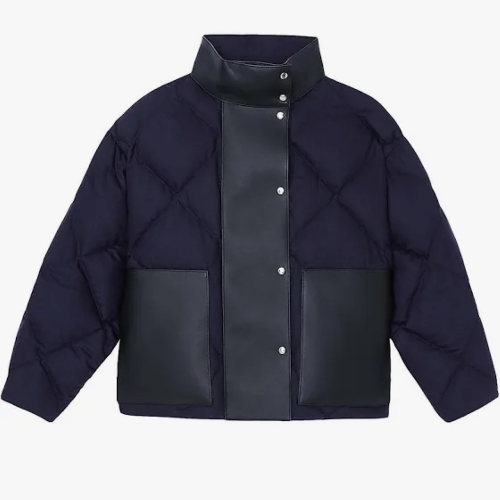 NWT Lafayette 148 reversible quilted coat down jacket with leather trim NEW XS